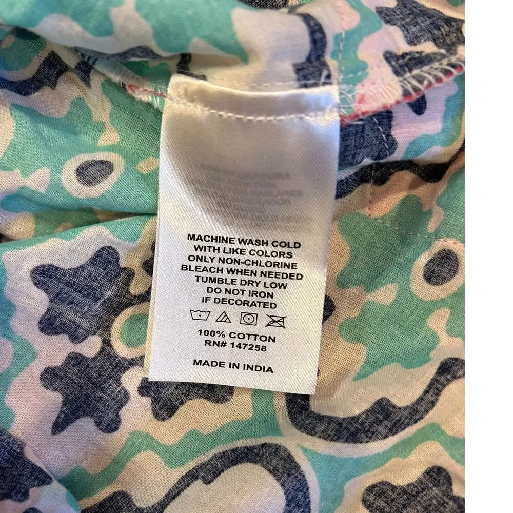 SIMPLY SOUTHERN COLLECTION Cotton Tunic Flower Top Shirt Aqua Medallion Medium